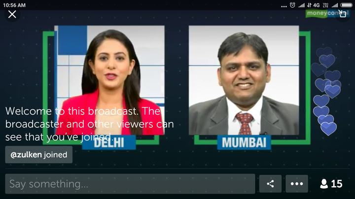 Screenshot of a live video broadcast with a presenter in Delhi and Rohit Shah in Mumbai.