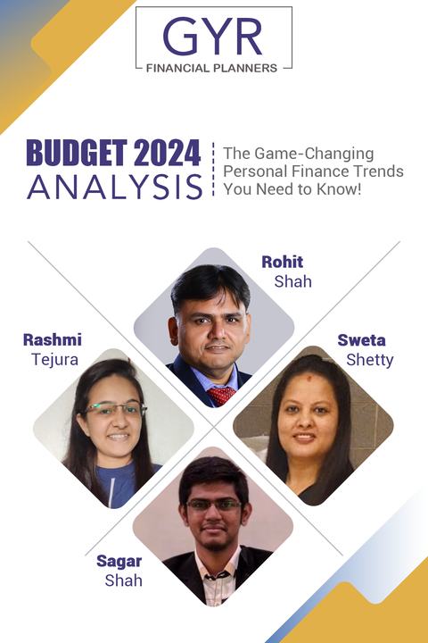 GYR creative titled ‘Budget 2024 Analysis’, with photographs of Rohit Shah, Rashmi Tejura, Sweta Shetty and Sagar Shah.